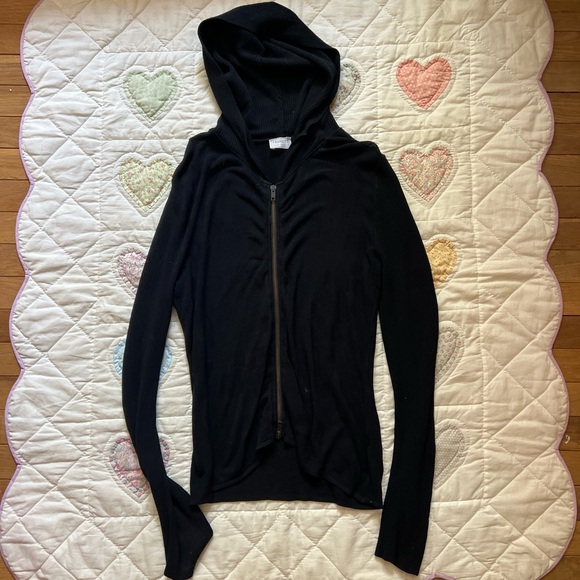 Transit Par-Such Vintage 90s/2000s Black Hooded Patterned Zip-Up Hoodie size 3 - Picture 4 of 10